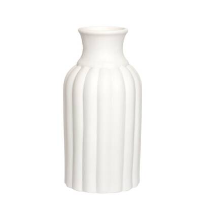 Vase Keramik weiß 25cm hoch gerillt