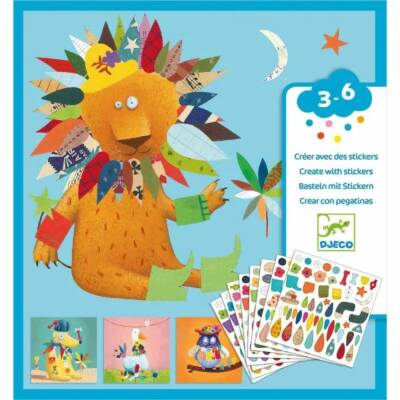 Djeco Sticker Bastelset Tiere mit Vorlagen