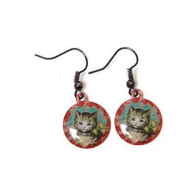 Ohrringe rund Vintage Katze 16x16mm