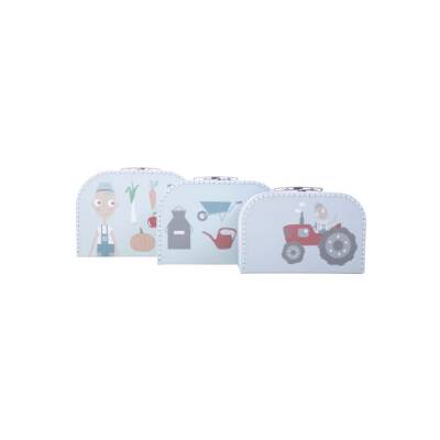 Kinderkoffer Pappe Farm boy blau Sebra