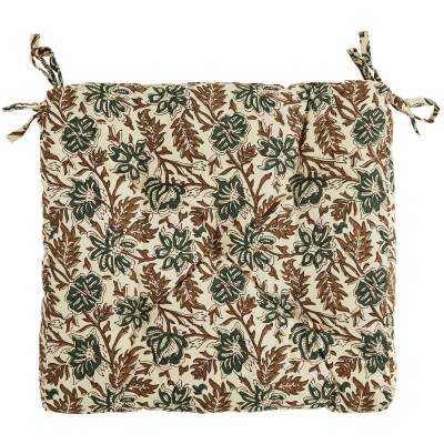 Madam Stoltz Stuhlkissen/Sitzpolster Creme/grün/braun