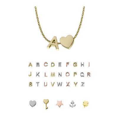 Buchstaben-/Halskette - gold 45 cm + 5 cm Verlängerung / E gold / Herz gold