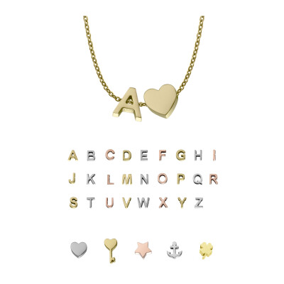 Buchstaben-/Halskette - roségold 45 cm + 5 cm Verlängerung / F gold / Stern silber
