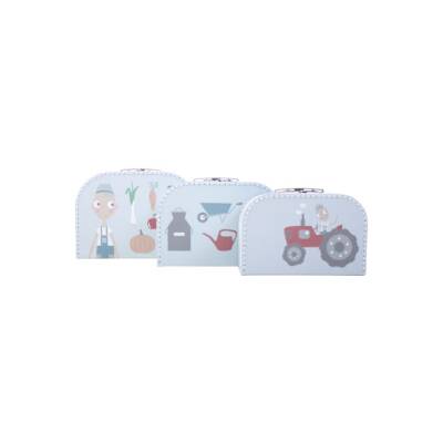 Sebra Kinderkoffer Pappe Farm boy blau groß 25 cm x 17,5 cm x 13 cm