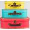 Sass & Belle Kinderkoffer Pappe in Retro Farben rot blau gelb mit Ziernaht