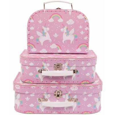 Sass & Belle Pappkoffer Kinder Regenbogen Einhorn groß 29x20x9cm