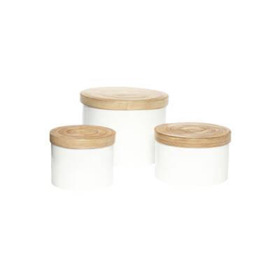 Hübsch Runde Bambus Aufbewahrungsdose weiß lackiert Ø 16 x 14 cm hoch