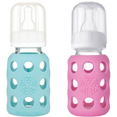 Lifefactory Babyflasche Glas 120 ml Silikonüberzug mint