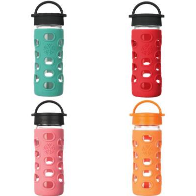 Lifefactory Glas-Trinkflasche 350 ml Silikonüberzug orange