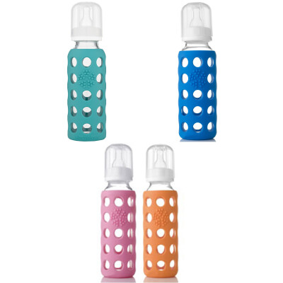 Lifefactory Babyflasche Glas 250ml mit Silikonsauger pink