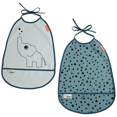 Done by Deer Lätzchen abwaschbar Elefant blau Set