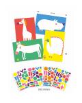 Djeco Sticker Bastelset mit 4 Vorlagen und Sticker zum Verzieren von Pfau Giraffe Zebra und Nashorn