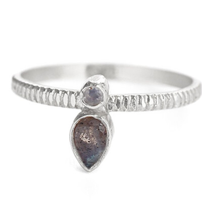 Muja Juma Ring silber mit Labradorit+Weißer Mondstein 56