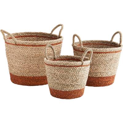 Madam Stoltz: Korb Seegras natur-orange geflochten M Ø 28 cm x 33 cm hoch