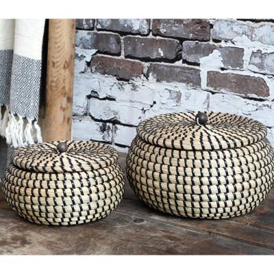 Chic Antique: Korb mit Deckel Seegras natur schwarz