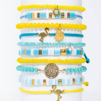 Lumisha: Armband Anon handgeknüpft 2mm türkis Flamingo gold