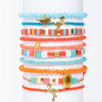 Lumisha: Armband rot-türkis 5mm rot Miyuki Tila Perlen komplett handgeknüft