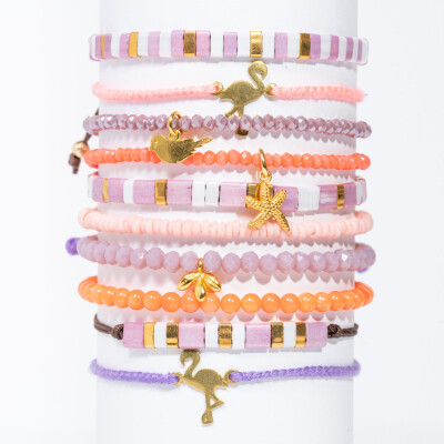 Lumisha: Armband Anon handgeknüpft lila-coral 3,6mm rosa recyceltes Glas