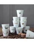 Krasilnikoff: Kleine Becher für Espresso mit 90 ml Füllmenge und goldenem Aufdruck Kaffee Bohnen