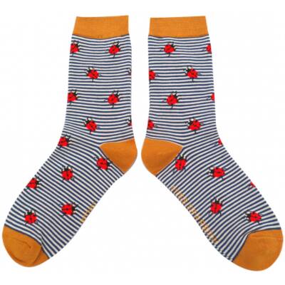 Miss Sparrow: Bambus Socken Damen Marienkäfer navy
