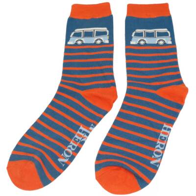 Mr Heron: Bambus Socken Herren Camper-Motiv blau