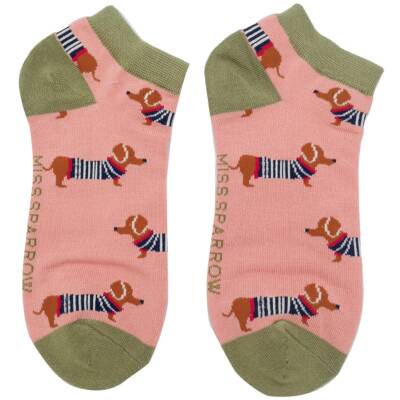 Miss Sparrow: Bambus Sneaker Socken Dackel rosa