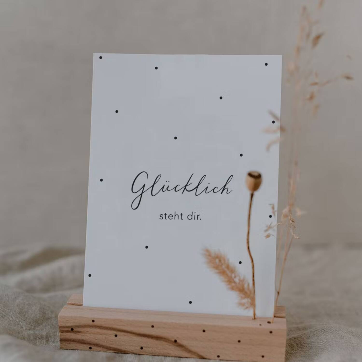 Eulenschnitt Postkarte mit Spruch Glücklich steht dir