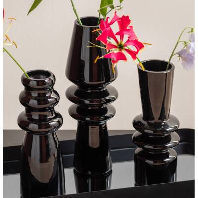 Present Time Vase Glas schwarz 20cm hoch Sparkle Straight