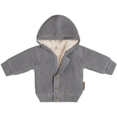 Babys Only: Baby Strickjacke Kapuze+Teddyfutter grau 56