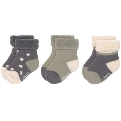Lässig: Baby Socken Newborn grau/oliv 3erPack 4-10 Mon-15-18