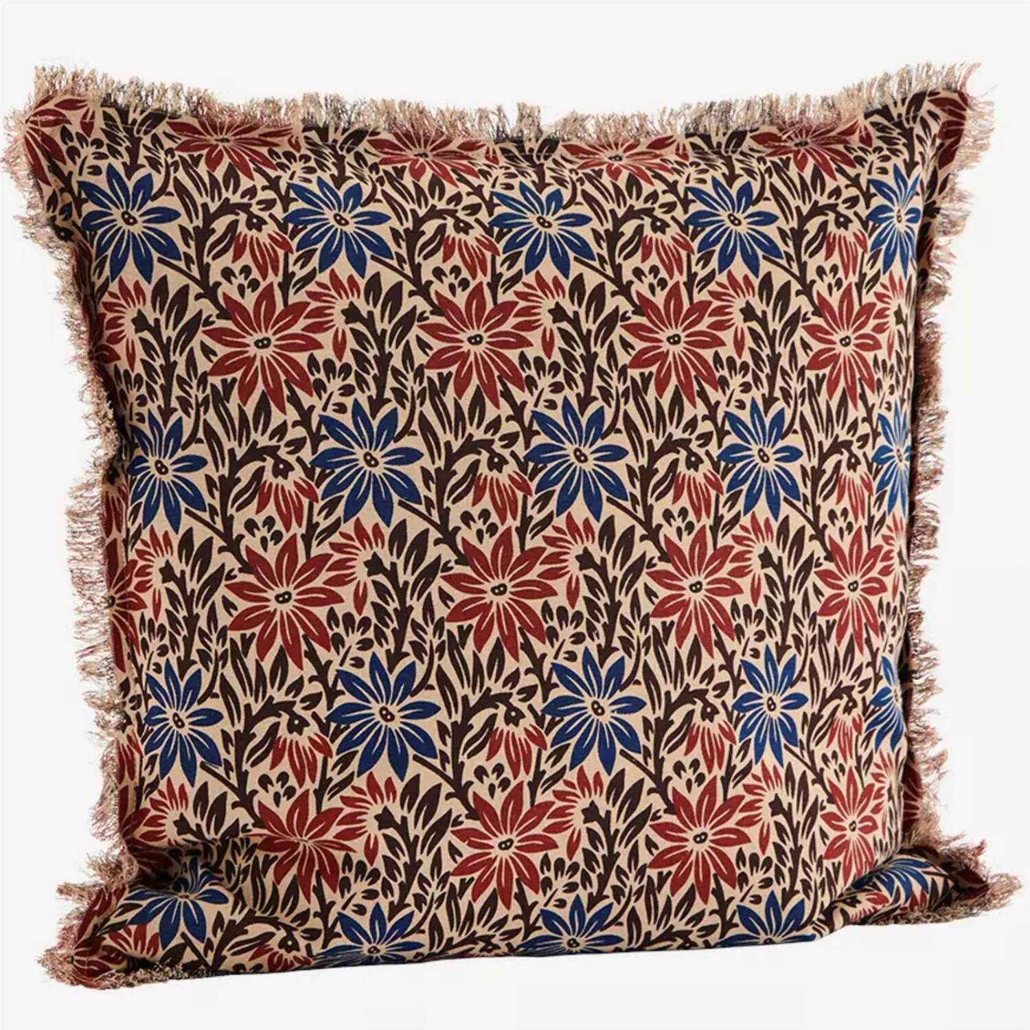 Madam Stoltz Kissen-Hülle 50x50cm Baumwolle Blumen rot blau