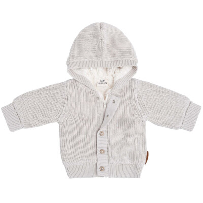 Babys Only: Baby Strickjacke Kapuze+Teddyfutter linen 68