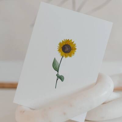 Eulenschnitt: Postkarte Sonnenblume Aquarell