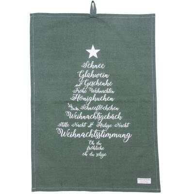 Krasilnikoff: Geschirrtuch Weihnachtsbaum 50x70cm oliv