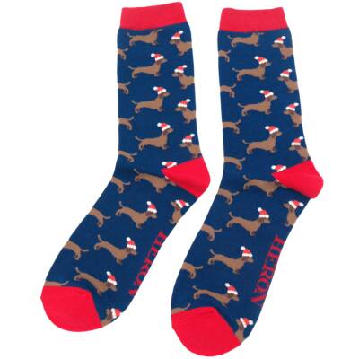 Mr Heron: Bambus Socken Herren Dackel Santa navy