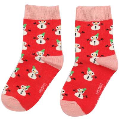 Miss Sparrow: Kinder Socken Bambus Schneemann rot 4-6 Jahre