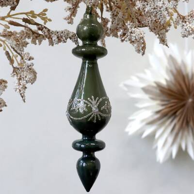 Chic Antique: Glas-Ornament mit Glitzer grün17cm