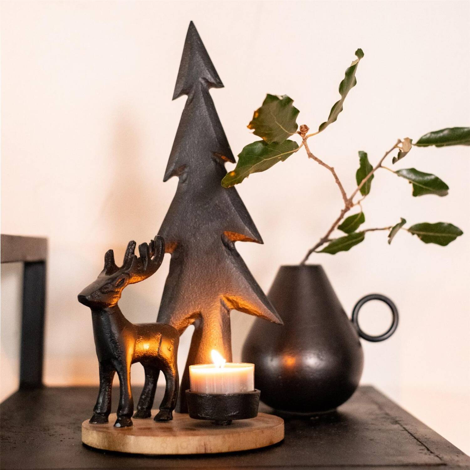 Home Society Kerzenhalter Tannenbaum mit Hirsch schwarz