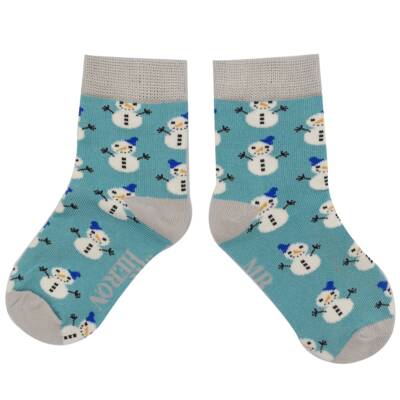 Miss Sparrow: Kinder Socken Bambus Schneemann blau 4-6 Jahre