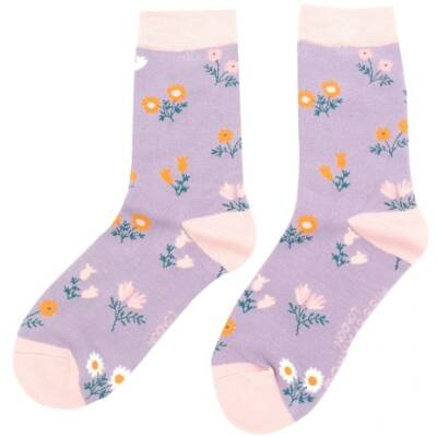 Miss Sparrow Bambus Socken Damen Blumen lila