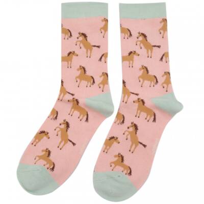 Miss Sparrow: Bambus Socken Damen Pferde rosa