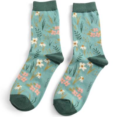 Miss Sparrow: Bambus Socken Damen Blumenwiese blau