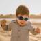 Baby Sonnenbrille im Hippie Style mit verstellbarem  und abnehmbaren Band für sicheren Halt und UV Schutz in grau