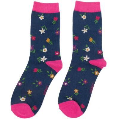 Miss Sparrow: Bambus Socken Damen Tiny Flowers navy