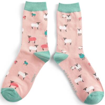 Miss Sparrow: Bambus Socken Damen Sheep Family rosa