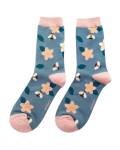 Miss Sparrow: Bambus Socken Bees & Flowers blau