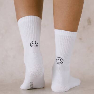 Eulenschnitt: Weiße Socken Smiley weiß Gr.39-42