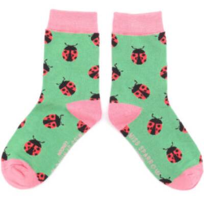Miss Sparrow: Kinder Socken Bambus Marienkäfer grün