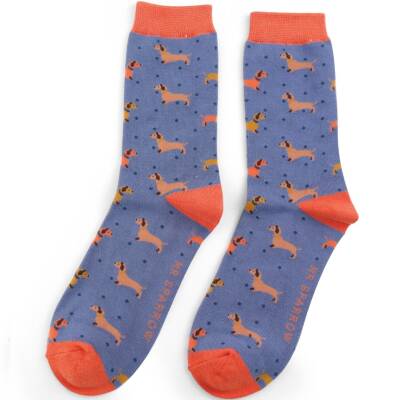 Mr Heron: Bambus Socken Herren Dackel Punkte blau