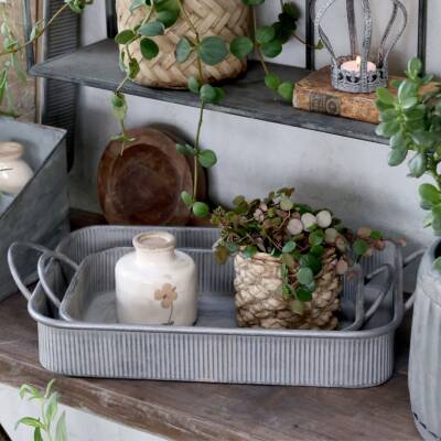 Chic Antique: Tablett 47cm mit Rillen antique zink